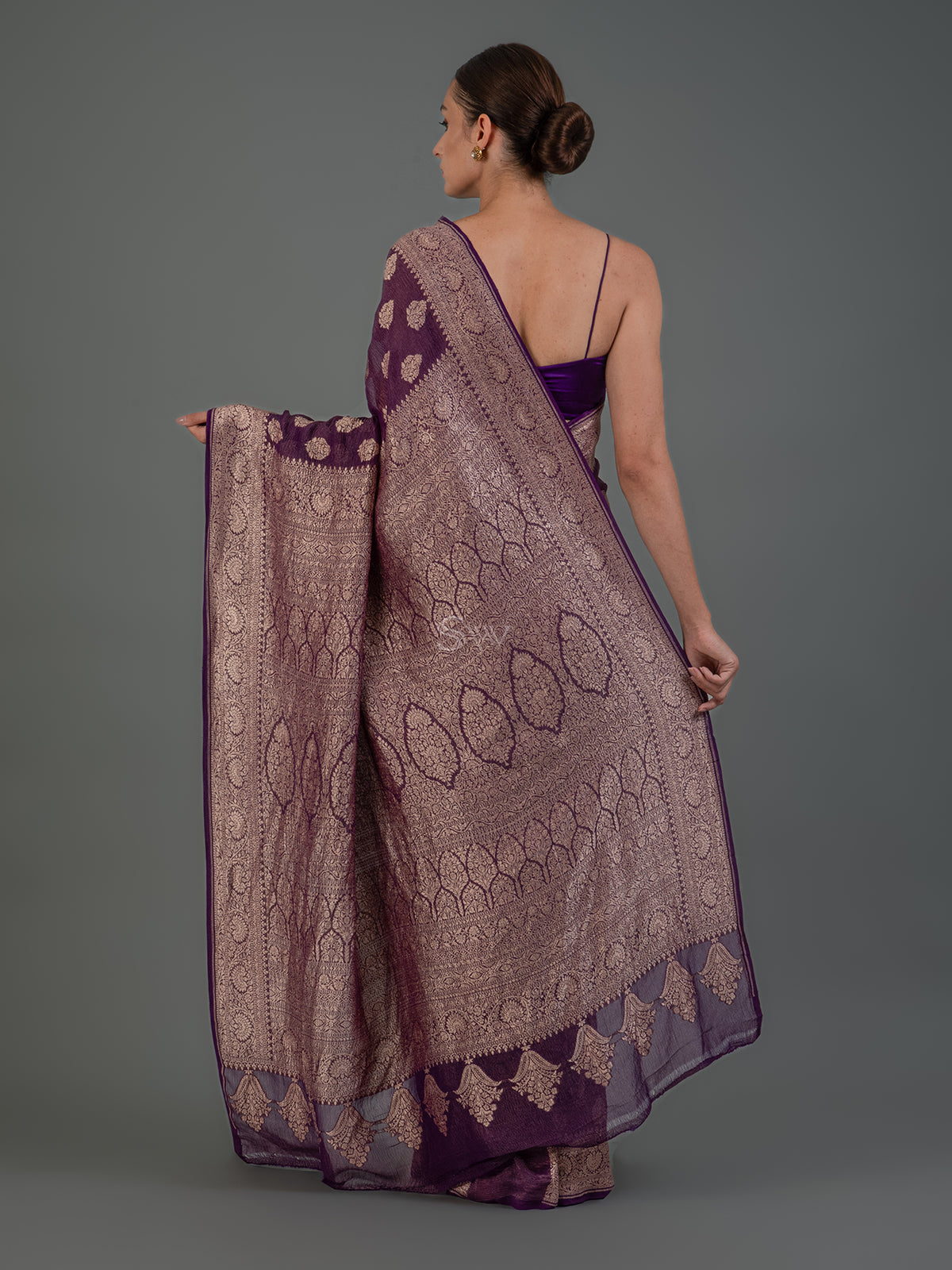 Purple Crush Tissue Silk Handloom Banarasi Saree - Sacred Weaves