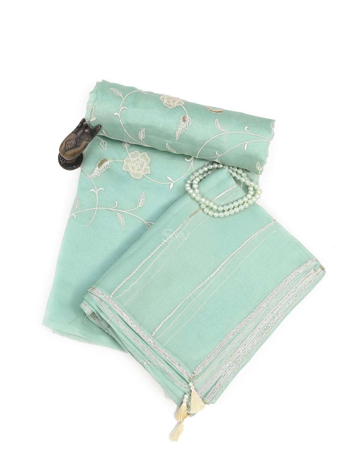 Sea Green Organza Handloom Banarasi Suit