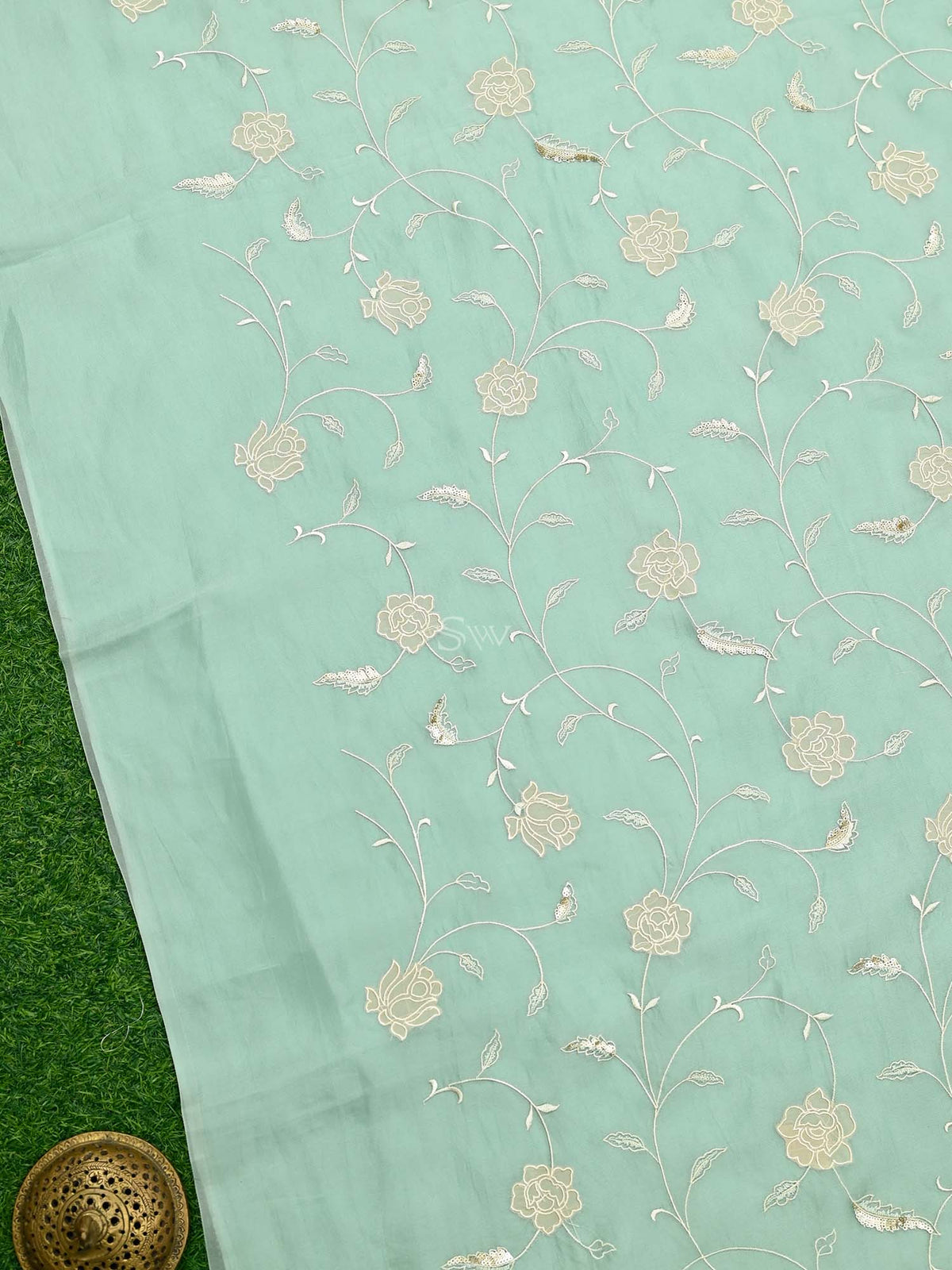 Sea Green Organza Handloom Banarasi Suit