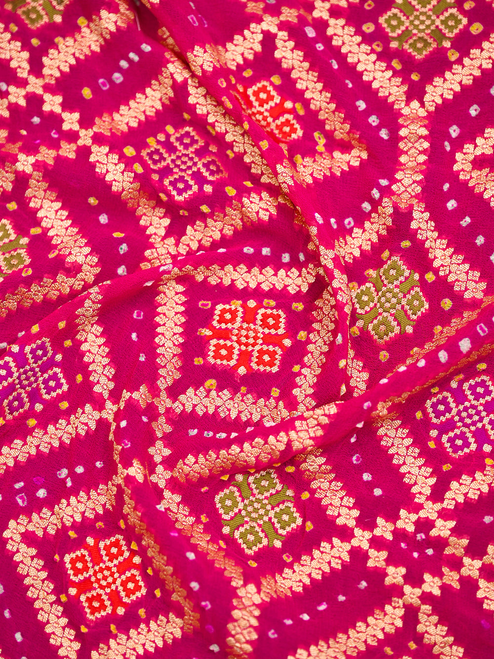 Magenta Bandhani Khaddi Georgette Handloom Banarasi Saree - Sacred Weaves