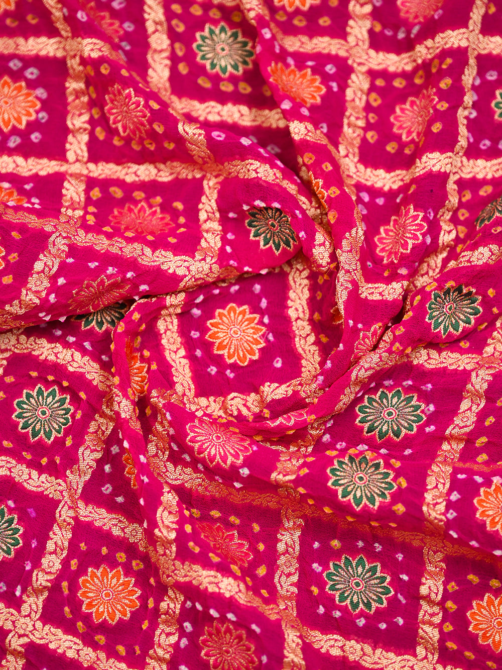 Magenta Bandhani Khaddi Georgette Handloom Banarasi Saree