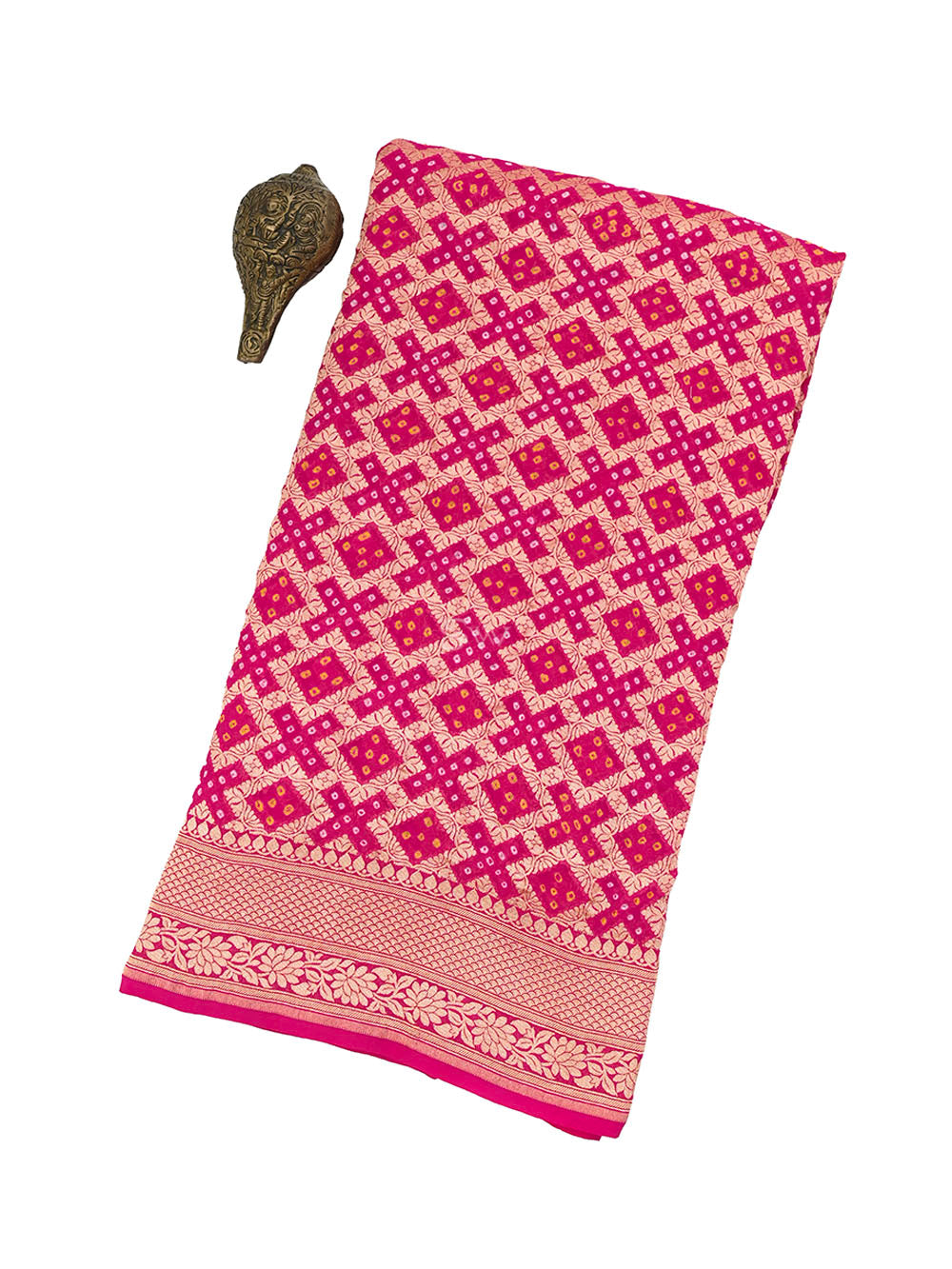 Magenta Bandhani Khaddi Georgette Handloom Banarasi Saree