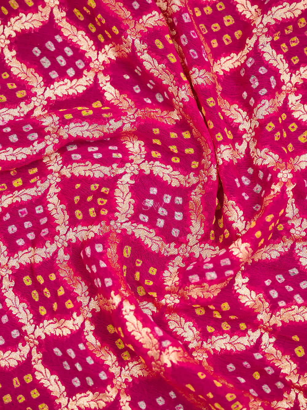 Magenta Bandhani Khaddi Georgette Handloom Banarasi Saree