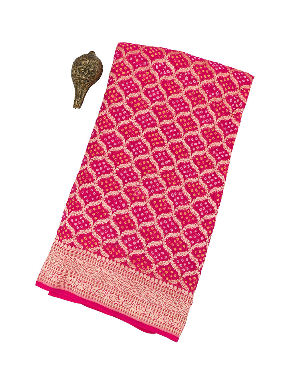 Magenta Bandhani Khaddi Georgette Handloom Banarasi Saree