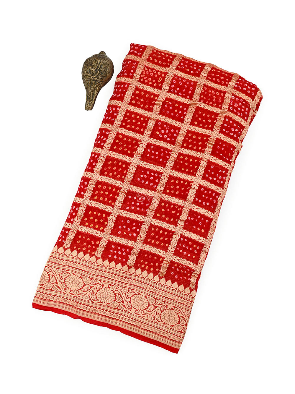 Red Bandhani Khaddi Georgette Handloom Banarasi Saree