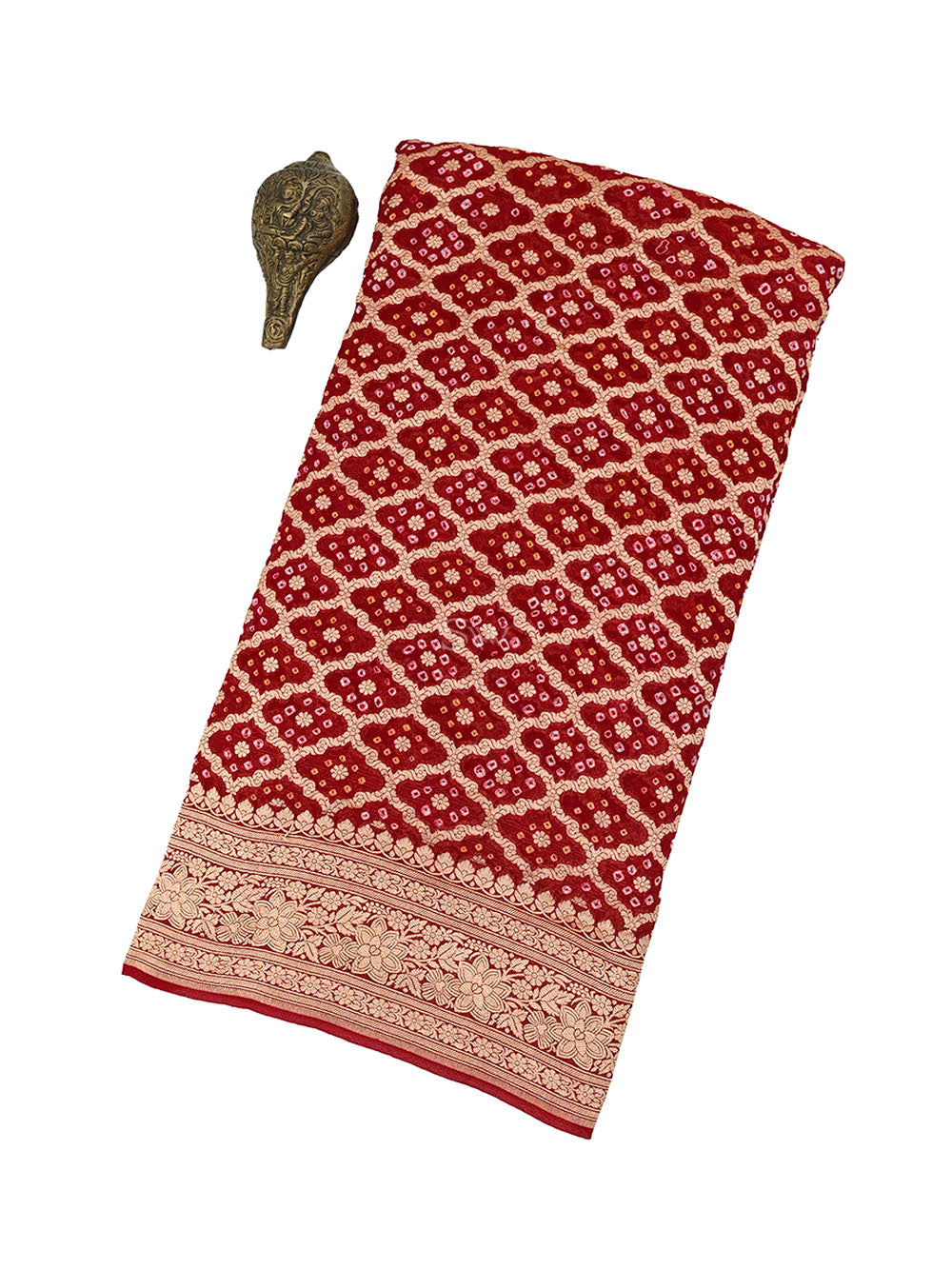 Dark Maroon Bandhani Khaddi Georgette Handloom Banarasi Saree