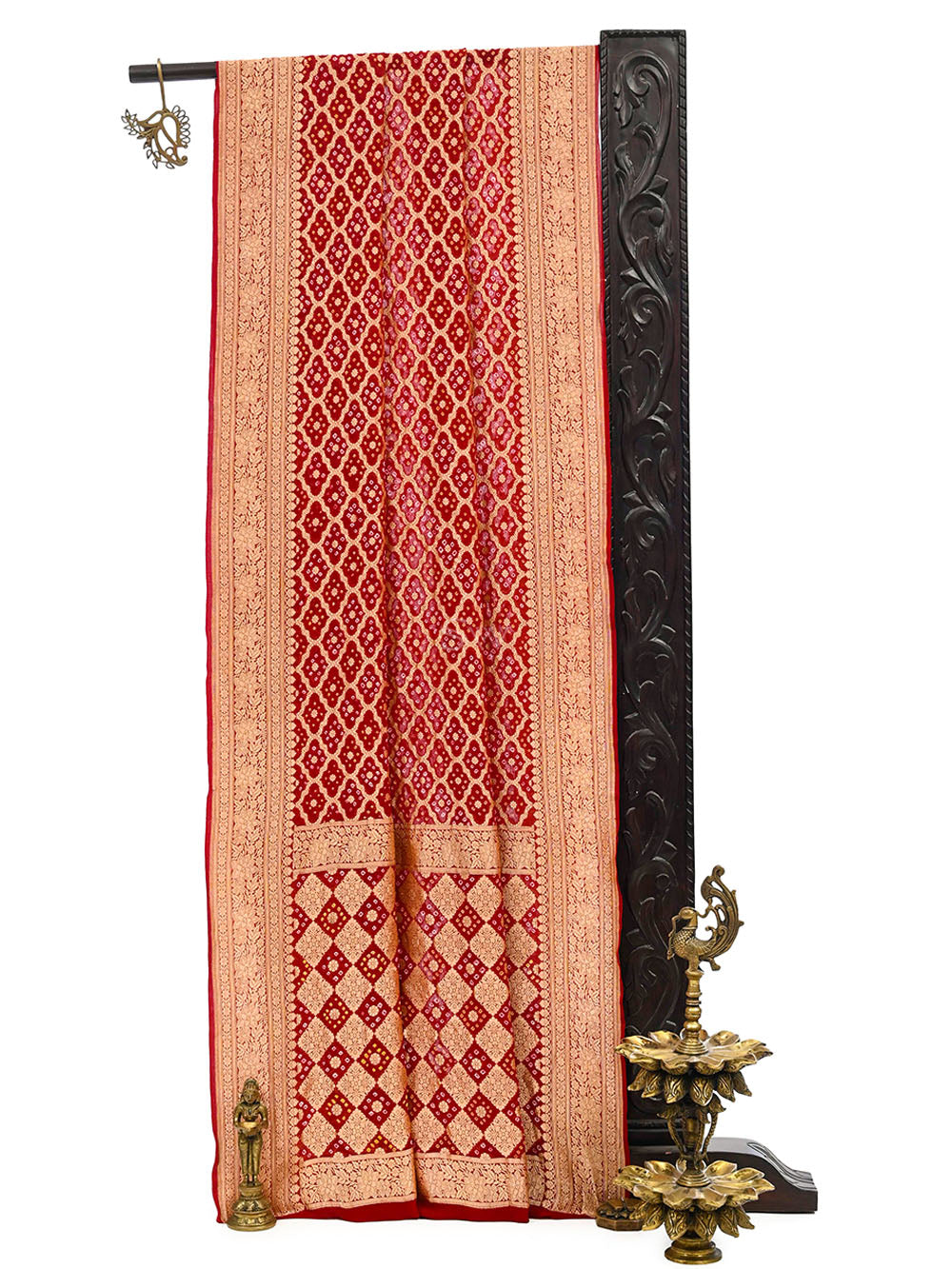 Dark Maroon Bandhani Khaddi Georgette Handloom Banarasi Saree
