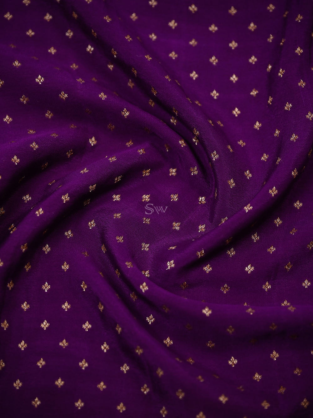 Purple Booti Crepe Silk Handloom Banarasi Saree - Sacred Weaves