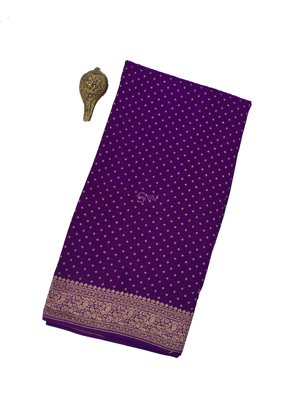 Dark Purple Booti Crepe Silk Handloom Banarasi Saree