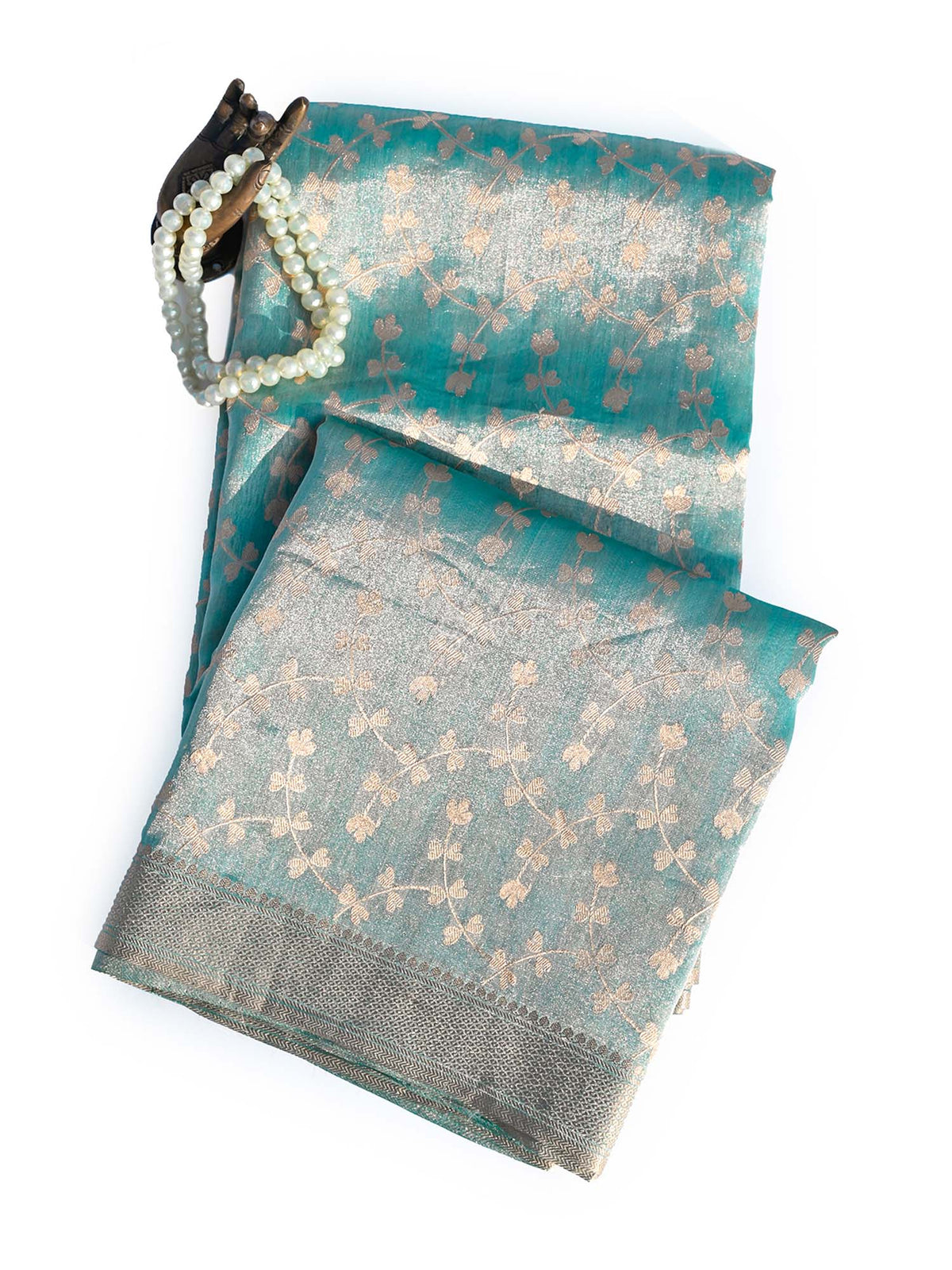 Aqua Blue Tissue Jaal Handloom Banarasi Saree