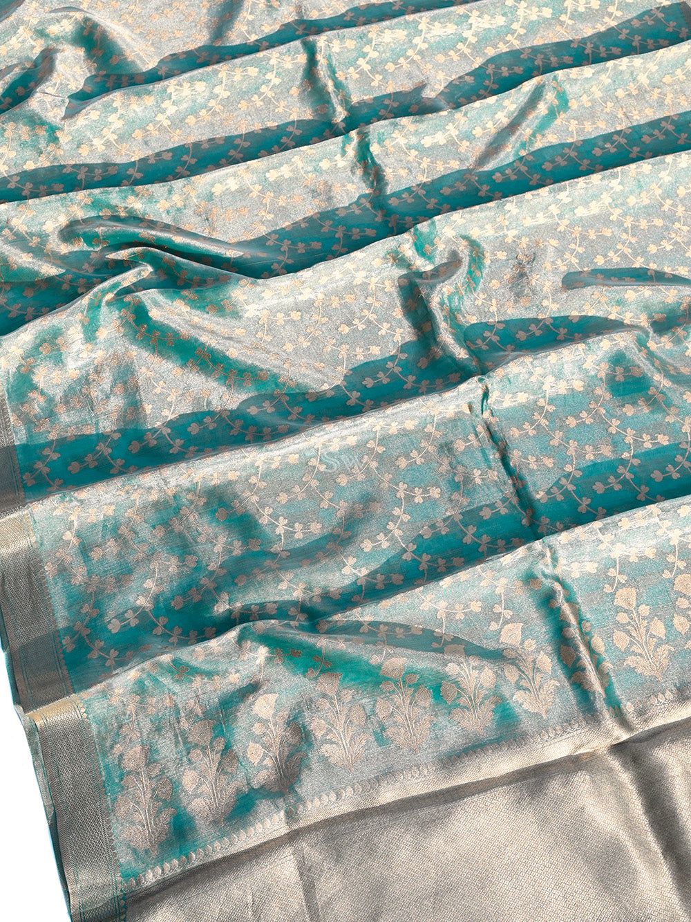 Aqua Blue Tissue Jaal Handloom Banarasi Saree