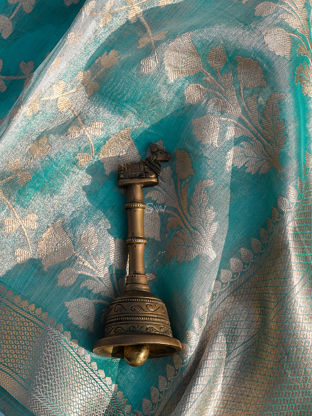 Aqua Blue Tissue Jaal Handloom Banarasi Saree