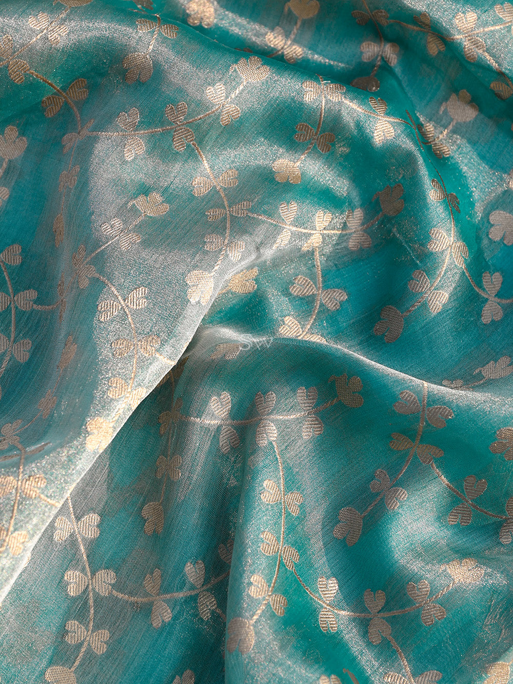 Aqua Blue Tissue Jaal Handloom Banarasi Saree