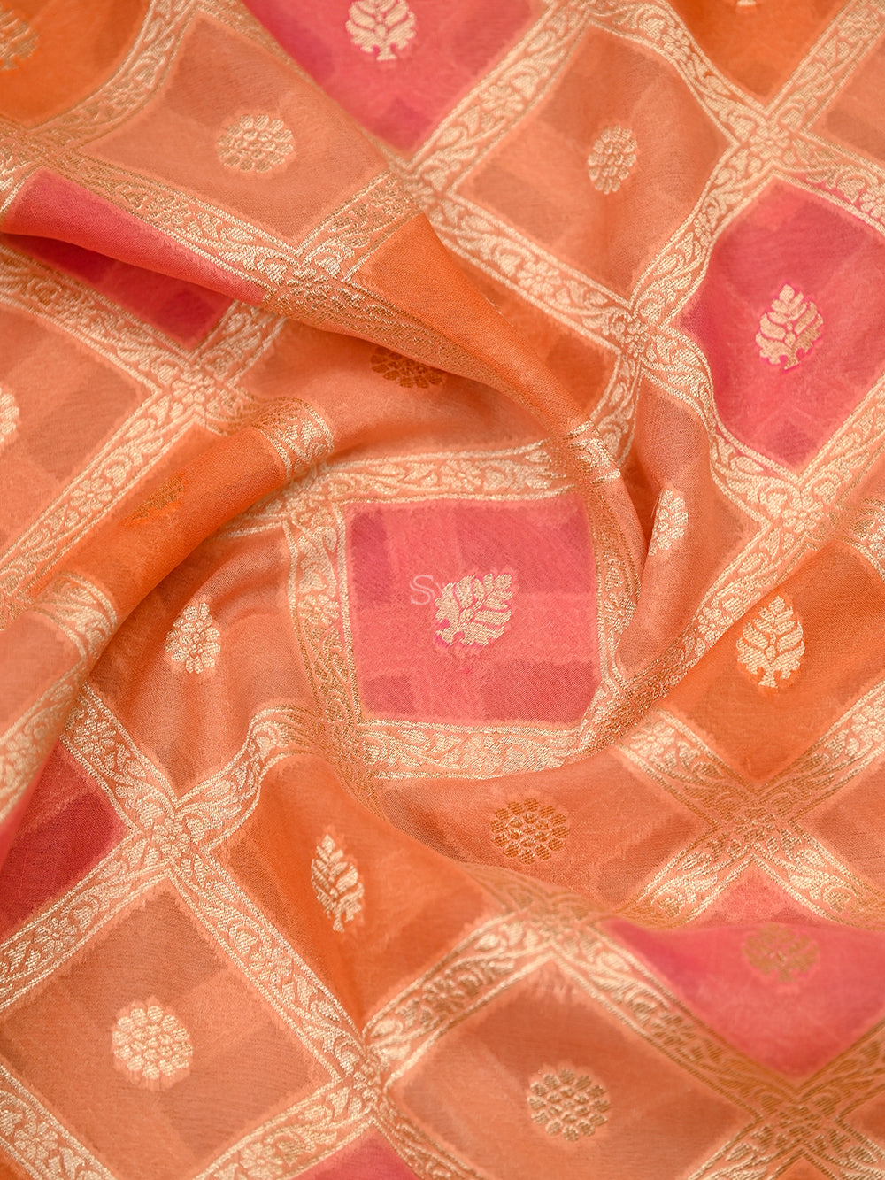 Peach Paithani Rangkat Khaddi Georgette Handloom Banarasi Saree - Sacred Weaves