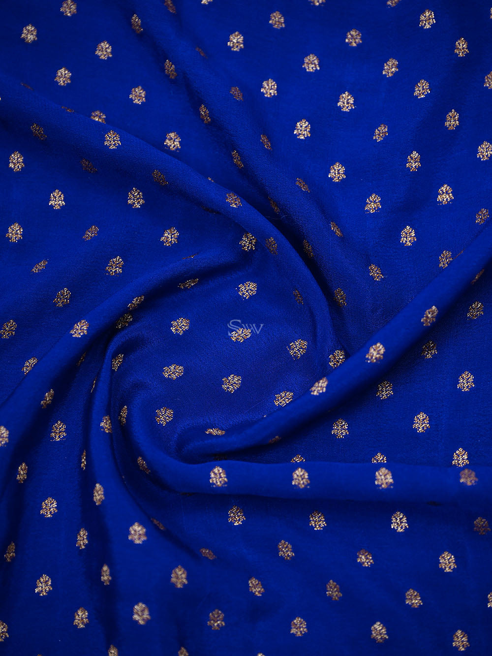 Blue Booti Crepe Silk Handloom Banarasi Saree - Sacred Weaves