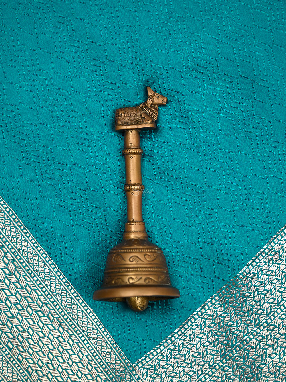 Teal Blue Satin Silk Handloom Banarasi Saree - Sacred Weaves