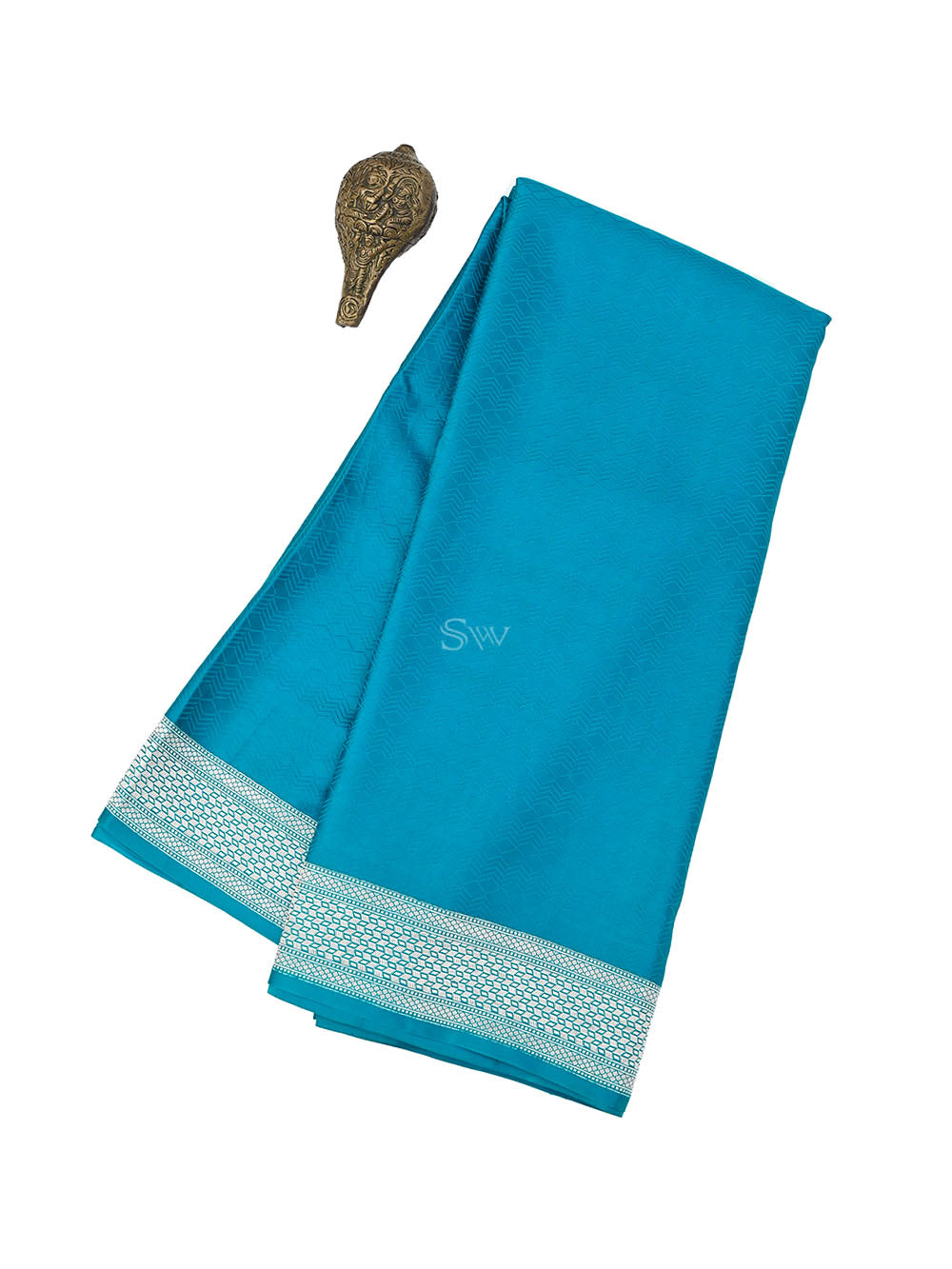 Teal Blue Satin Silk Handloom Banarasi Saree