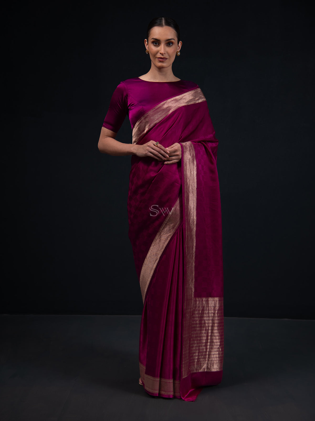 Dark Magenta Satin Tanchoi Handloom Banarasi Saree