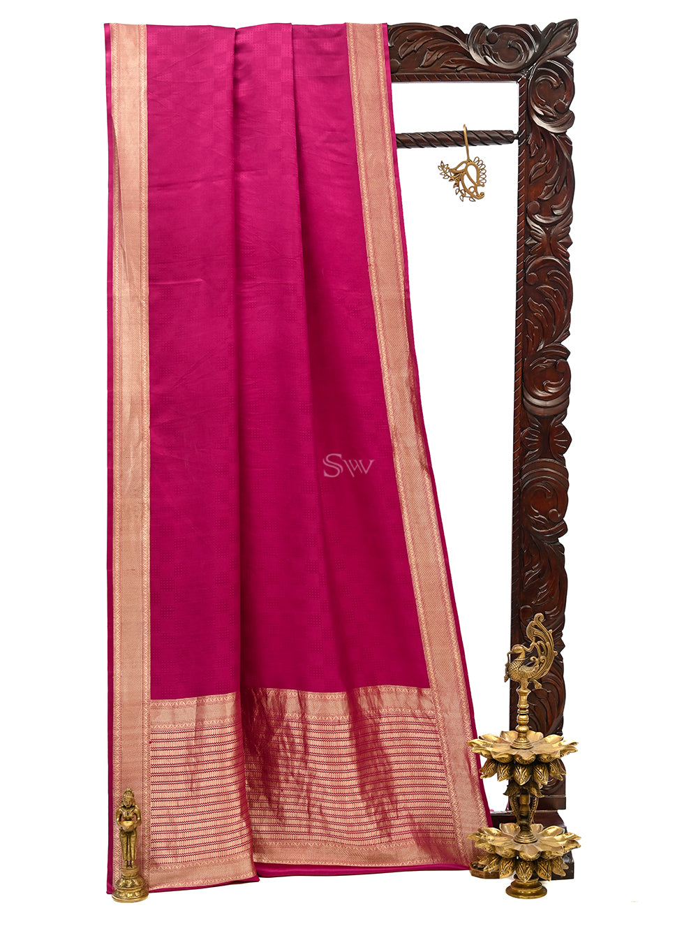 Dark Magenta Satin Silk Handloom Banarasi Saree - Sacred Weaves