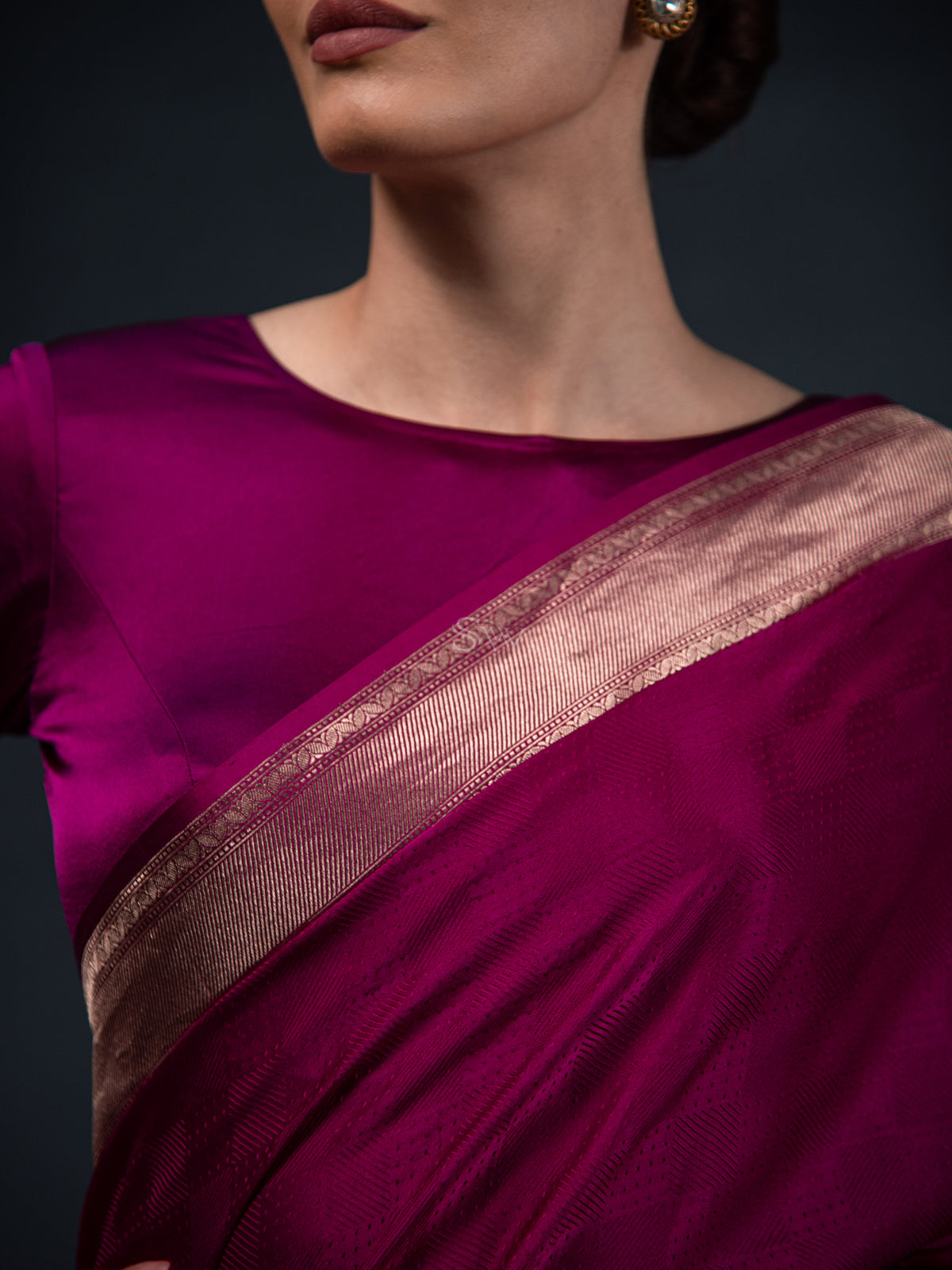 Dark Magenta Satin Tanchoi Handloom Banarasi Saree