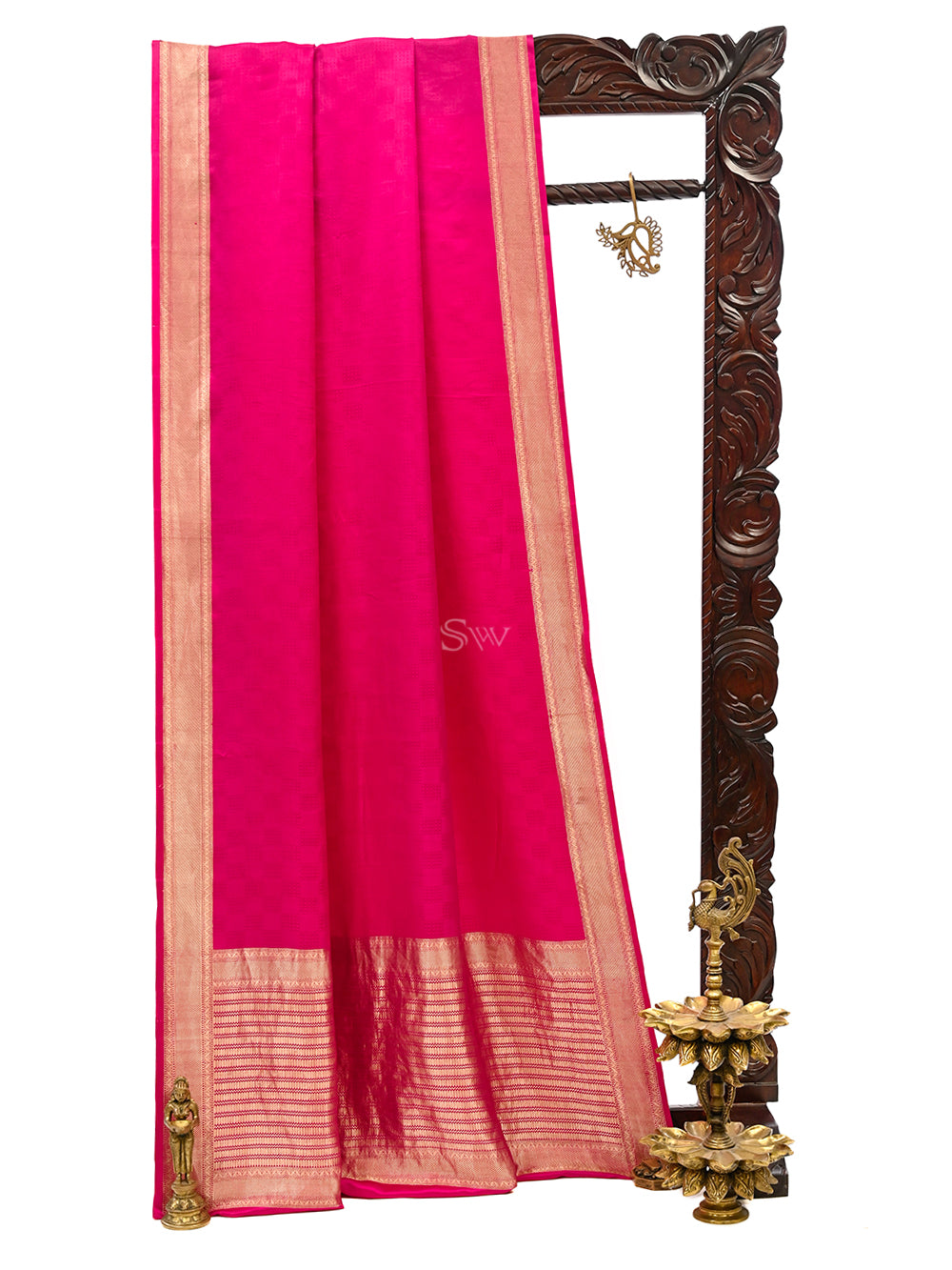 Magenta Satin Silk Handloom Banarasi Saree - Sacred Weaves