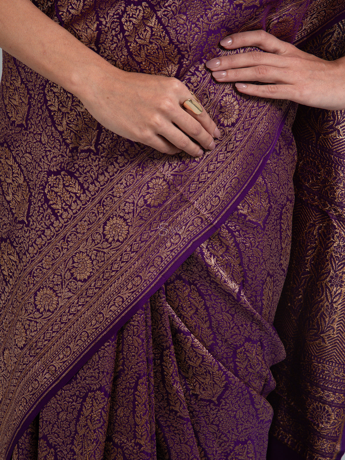 Purple Jaal Crepe Silk Handloom Banarasi Saree - Sacred Weaves