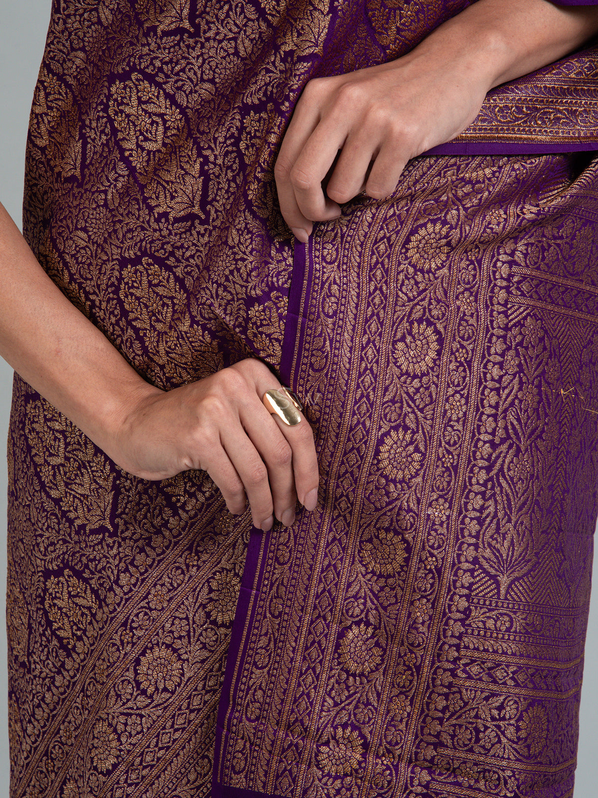 Purple Jaal Crepe Silk Handloom Banarasi Saree - Sacred Weaves