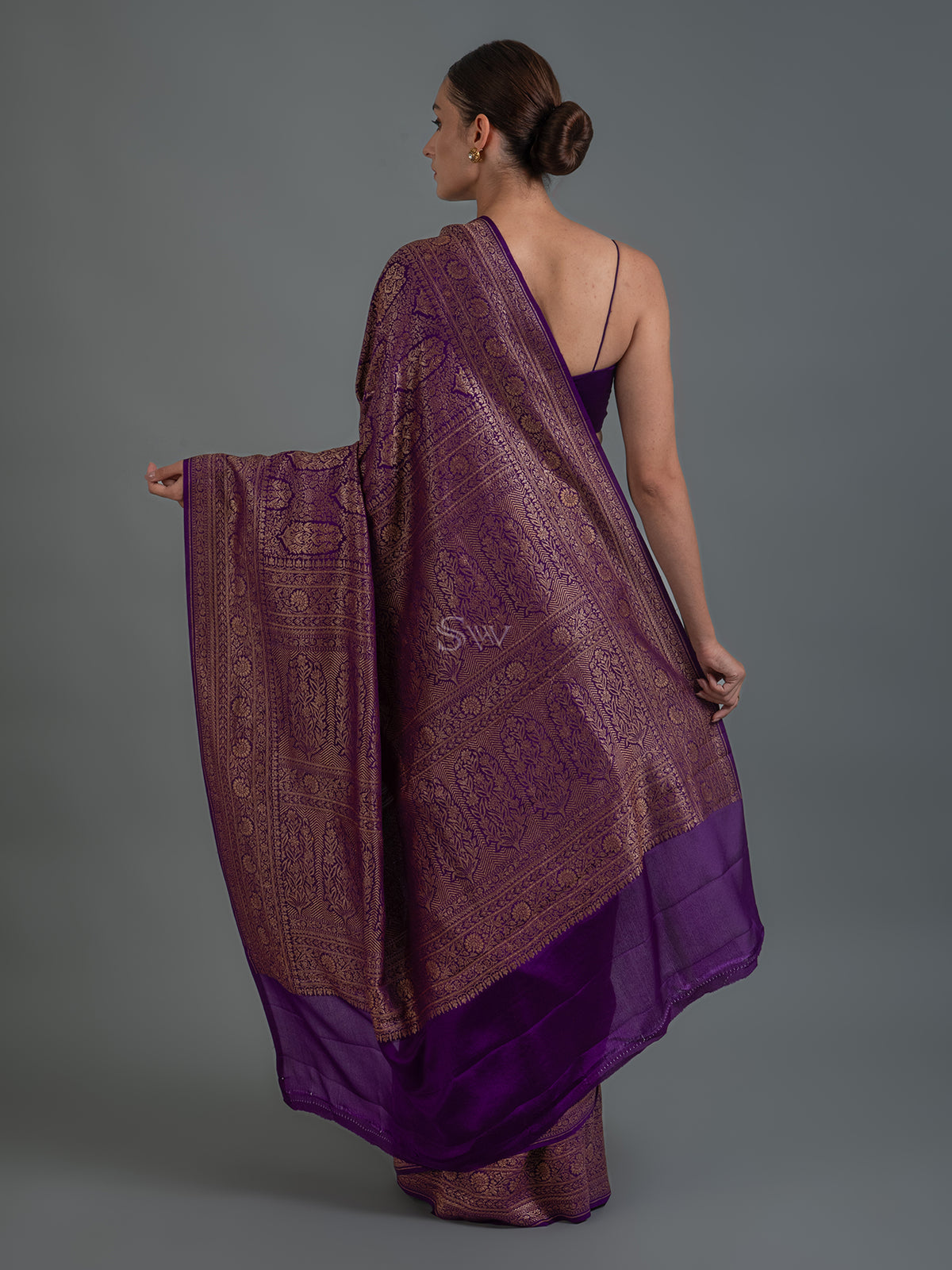 Purple Jaal Crepe Silk Handloom Banarasi Saree - Sacred Weaves