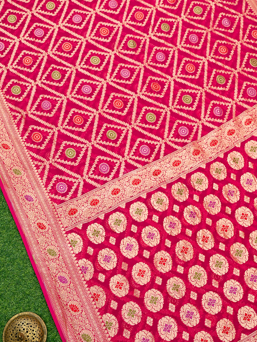 Dark Pink Meenakari Jaal Khaddi Georgette Handloom Banarasi Saree