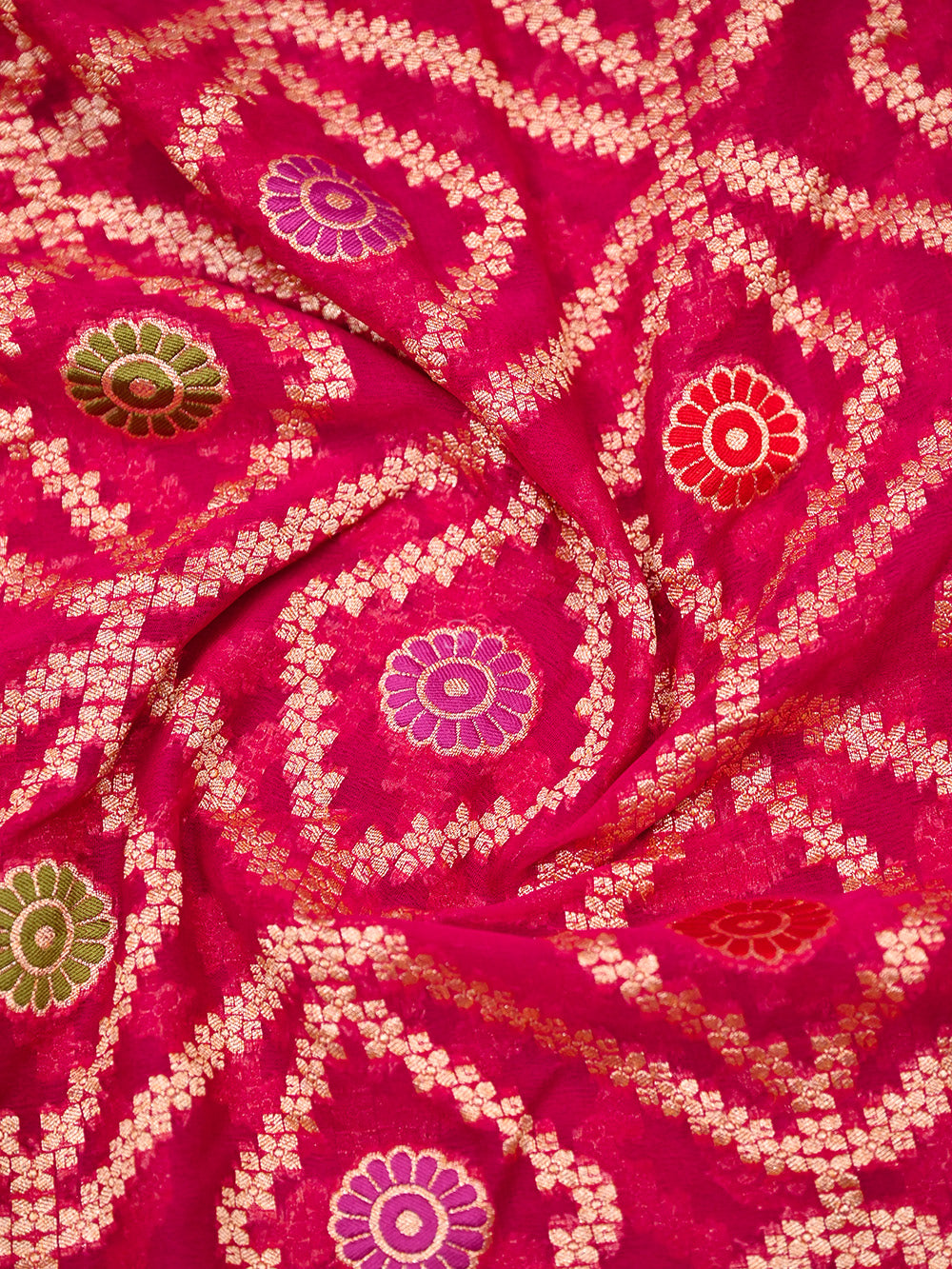 Dark Pink Meenakari Jaal Khaddi Georgette Handloom Banarasi Saree