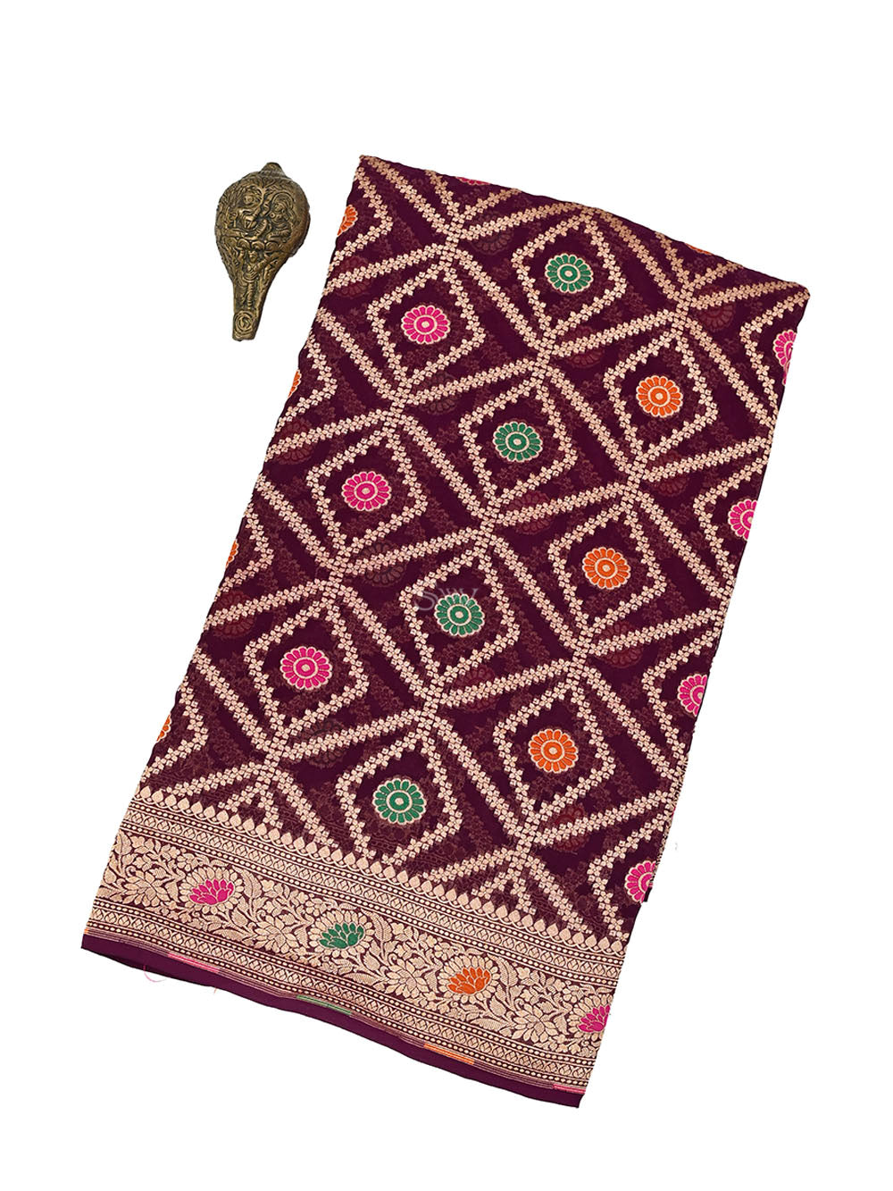 Wine Meenakari Jaal Khaddi Georgette Handloom Banarasi Saree