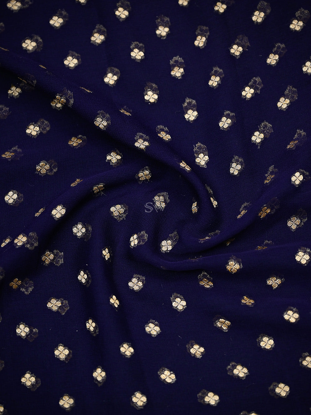 Navy Blue Booti Khaddi Georgette Handloom Banarasi Saree