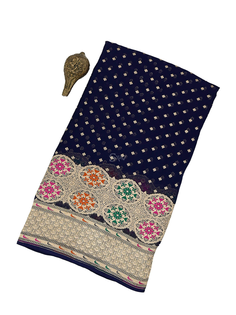 Navy Blue Booti Khaddi Georgette Handloom Banarasi Saree