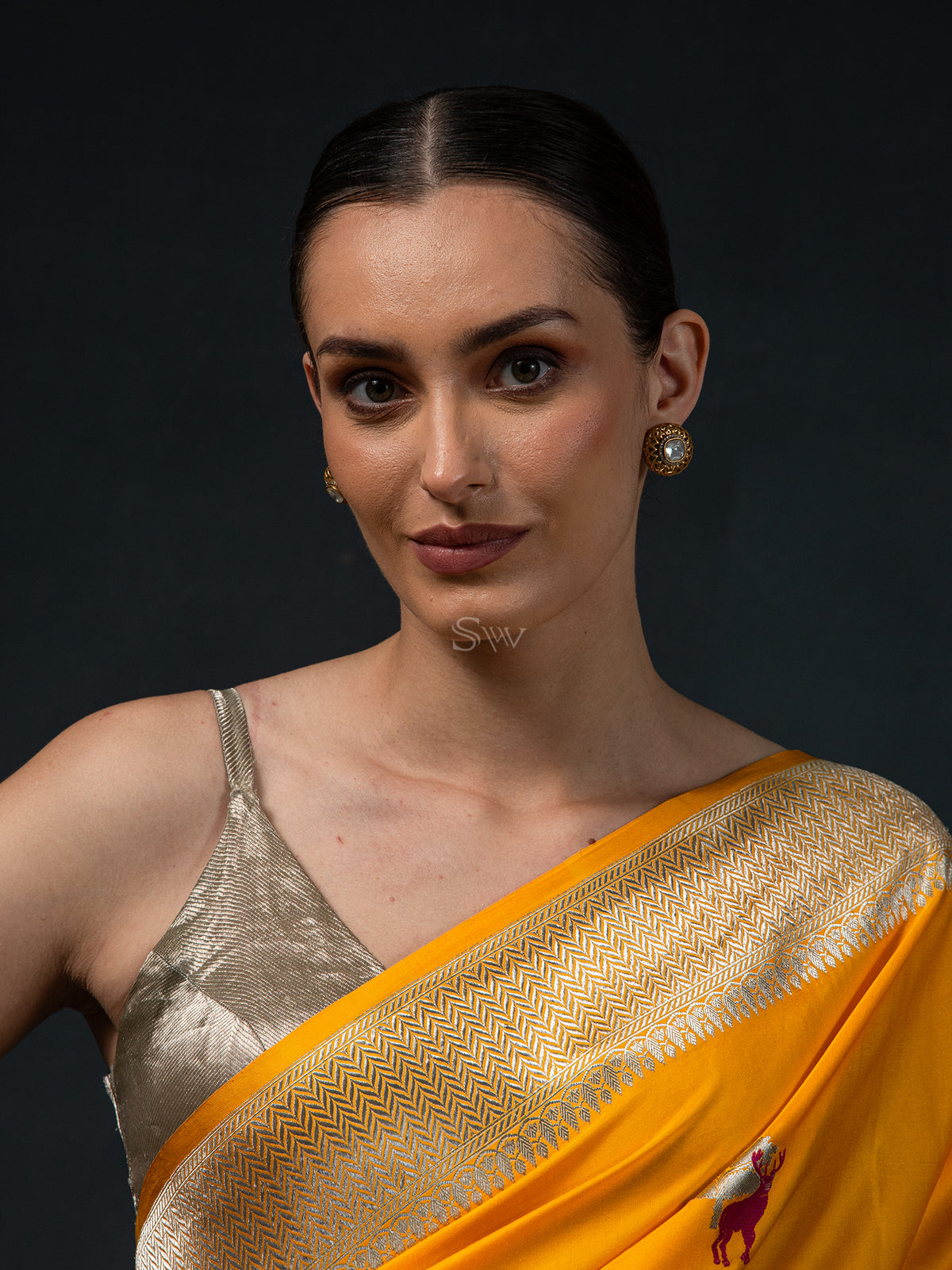 Yellow Shikargah Boota Satin Silk Handloom Banarasi Saree -  Sacred Weaves