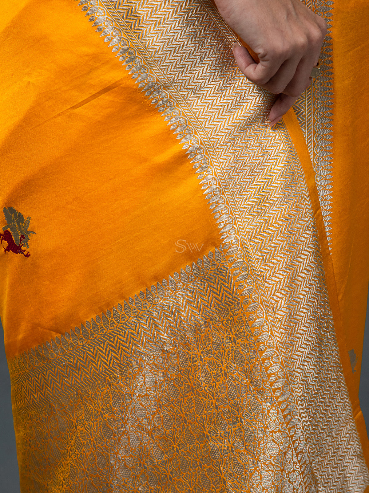 Yellow Shikargah Boota Satin Silk Handloom Banarasi Saree -  Sacred Weaves