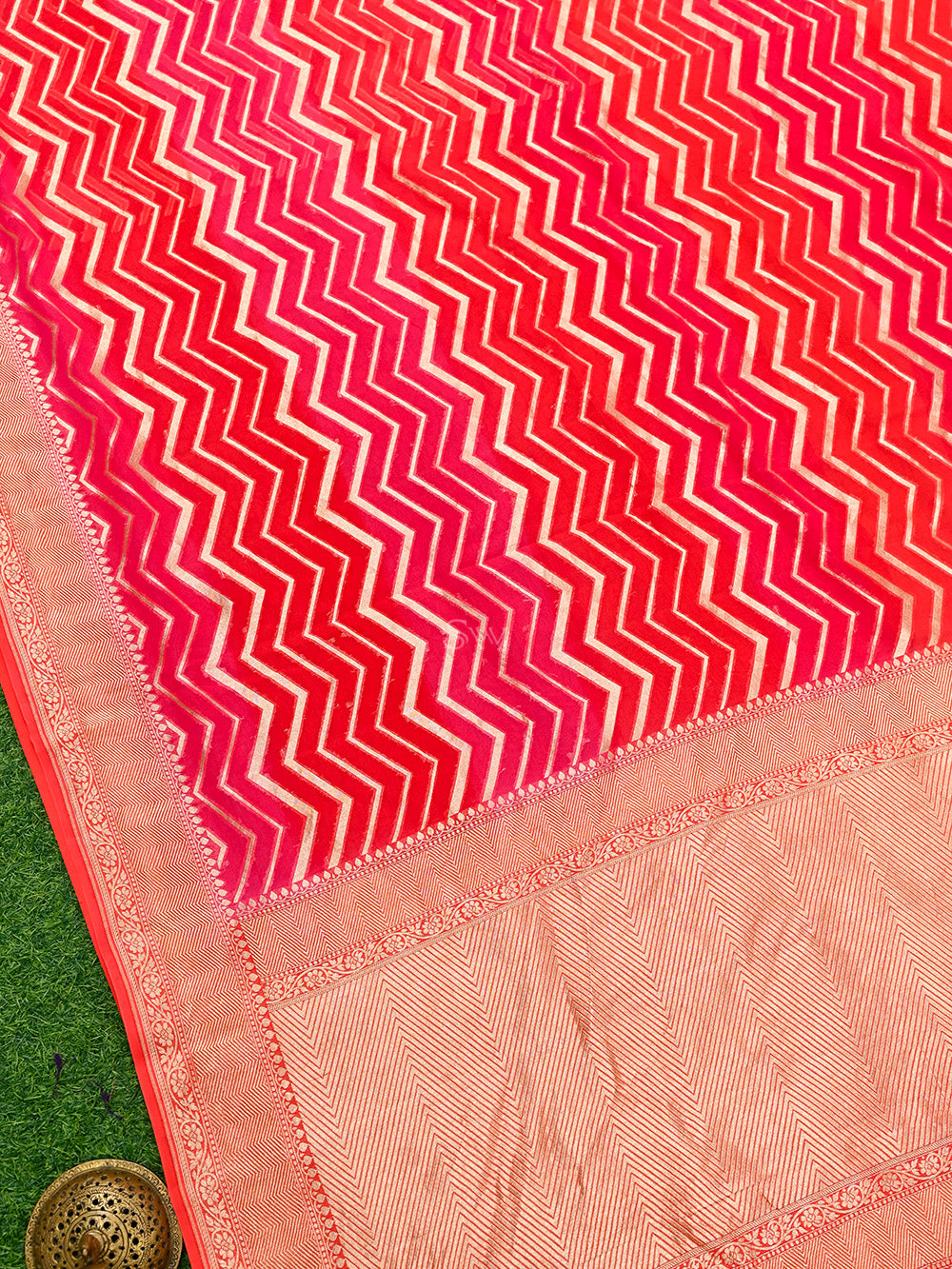 Pink Orange Rangkat Khaddi Georgette Handloom Banarasi Saree