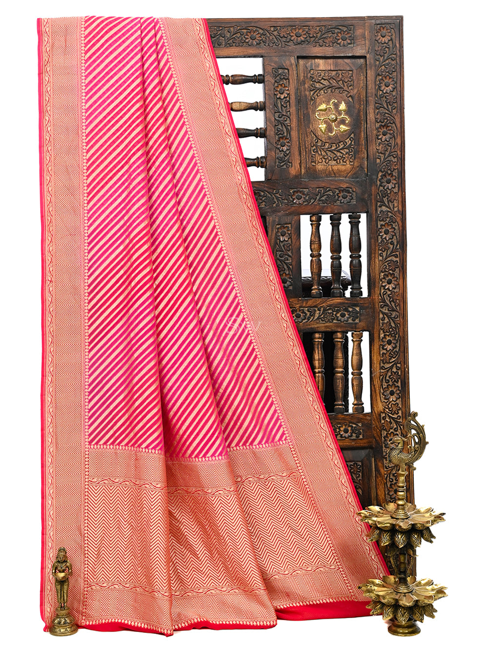 Pink Peach Rangkat Khaddi Georgette Handloom Banarasi Saree - Sacred Weaves