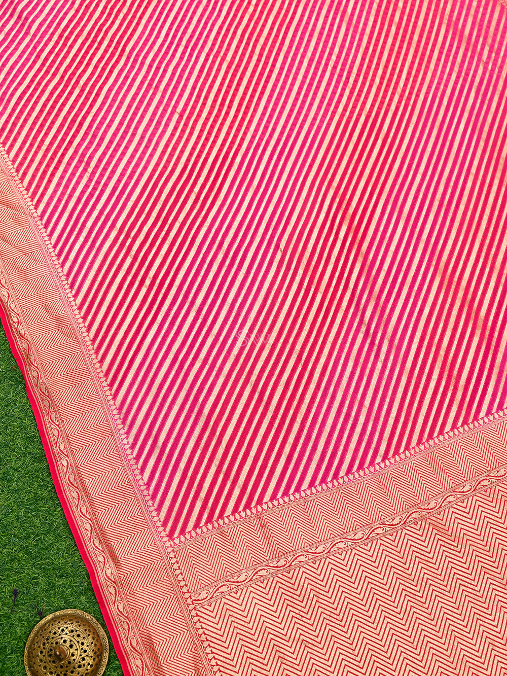 Pink Peach Rangkat Khaddi Georgette Handloom Banarasi Saree - Sacred Weaves