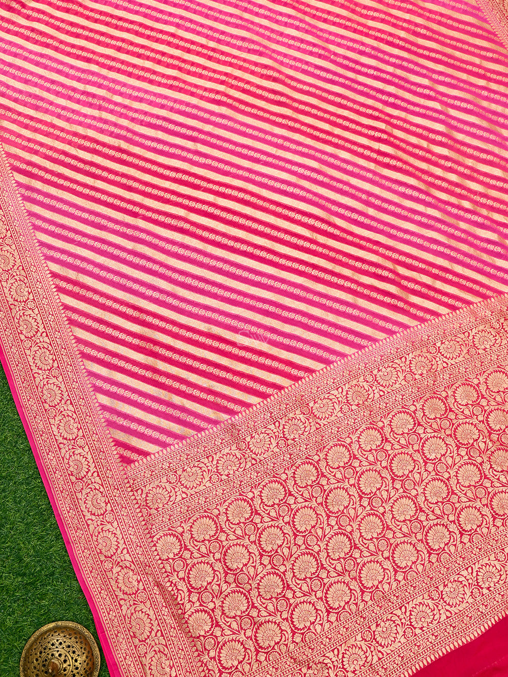 Pink Peach Rangkat Khaddi Georgette Handloom Banarasi Saree - Sacred Weaves