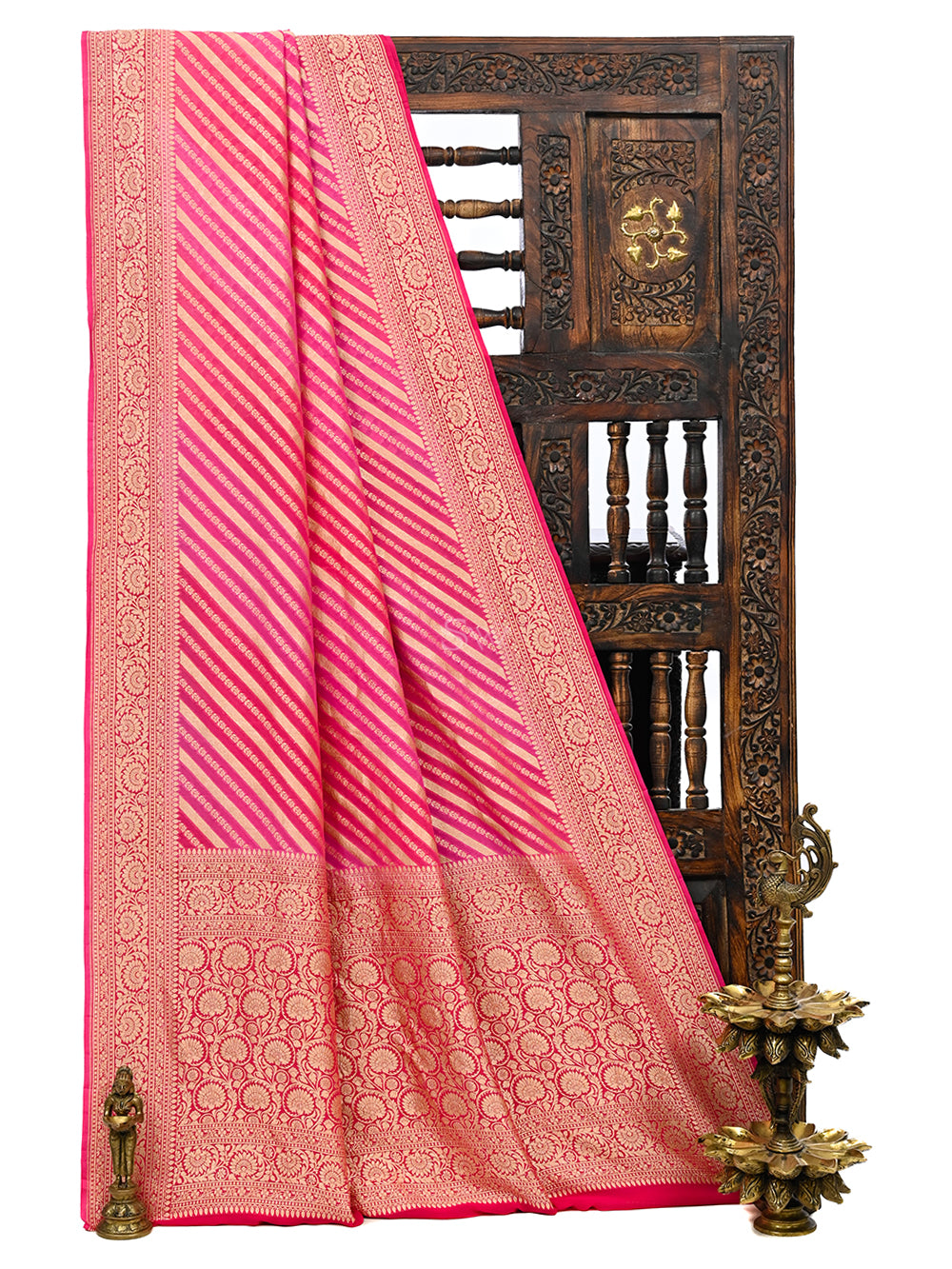 Pink Peach Rangkat Khaddi Georgette Handloom Banarasi Saree - Sacred Weaves