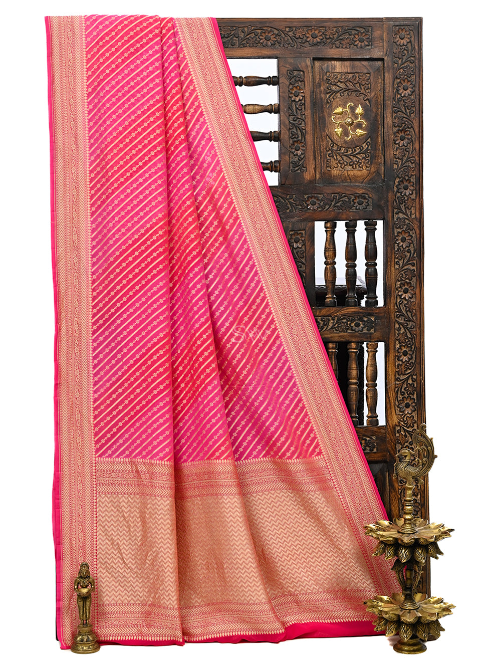 Pink Rangkat Khaddi Georgette Handloom Banarasi Saree - Sacred Weaves