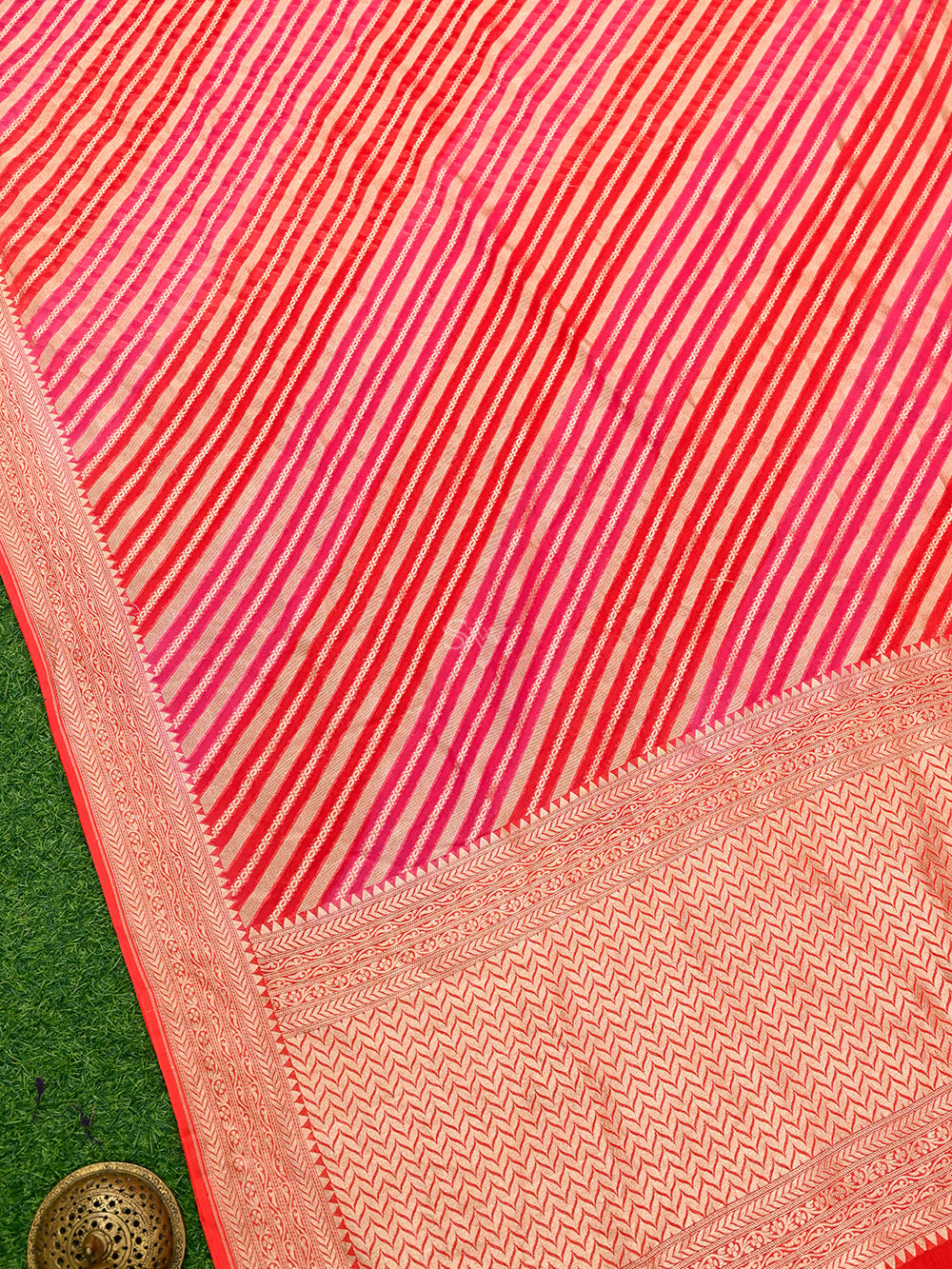 Orange Pink Rangkat Khaddi Georgette Handloom Banarasi Saree - Sacred Weaves