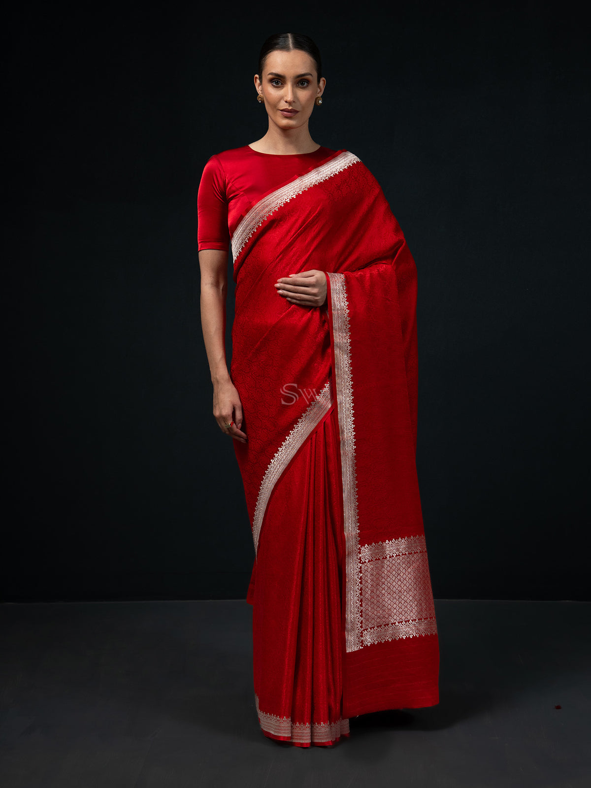 Red Satin Tanchoi Handloom Banarasi Saree - Sacred Weaves