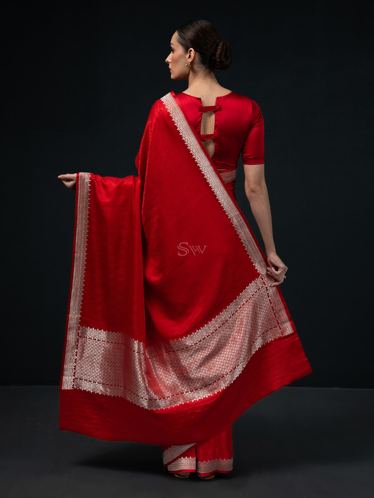 Red Satin Tanchoi Handloom Banarasi Saree - Sacred Weaves