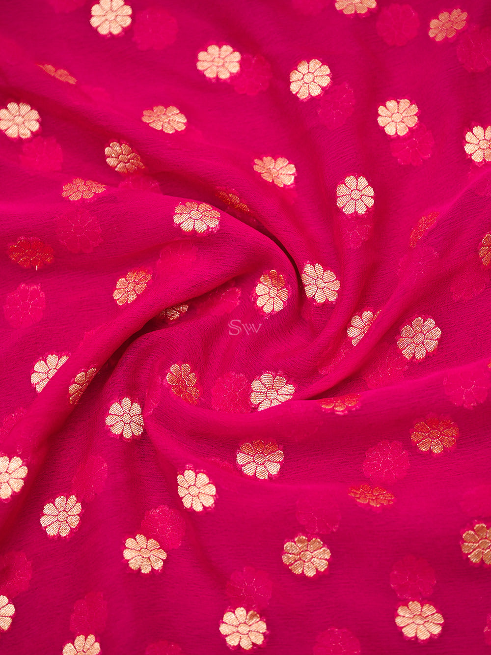 Dark Pink Booti Khaddi Georgette Handloom Banarasi Saree