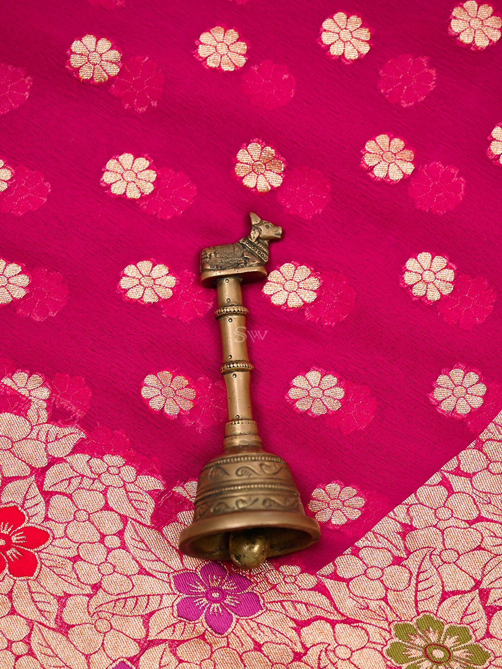 Dark Pink Booti Khaddi Georgette Handloom Banarasi Saree