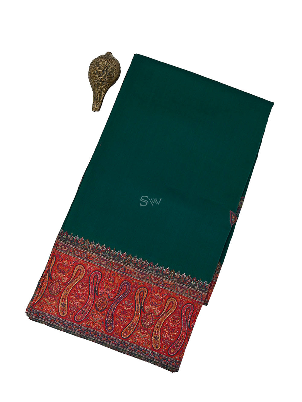 Bottle Green Pashmina Moonga Silk Handloom Banarasi Saree