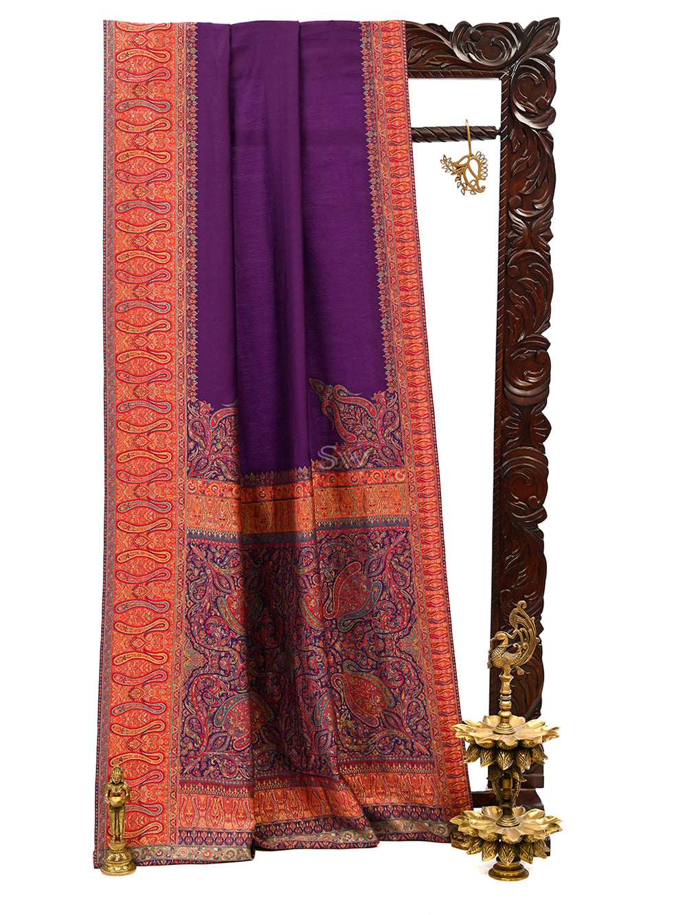 Purple Pashmina Moonga Silk Handloom Banarasi Saree - Sacred Weaves