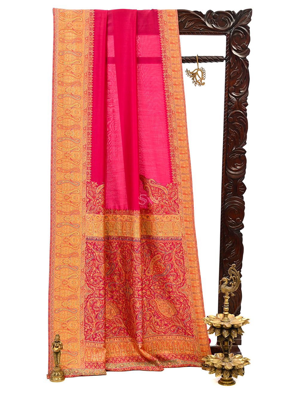 Magenta Pashmina Moonga Silk Handloom Banarasi Saree - Sacred Weaves