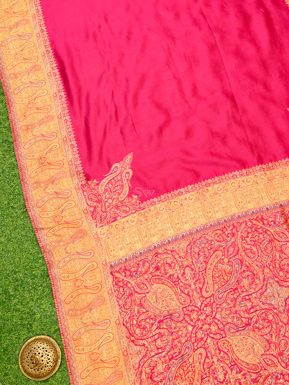 Magenta Pashmina Moonga Silk Handloom Banarasi Saree - Sacred Weaves